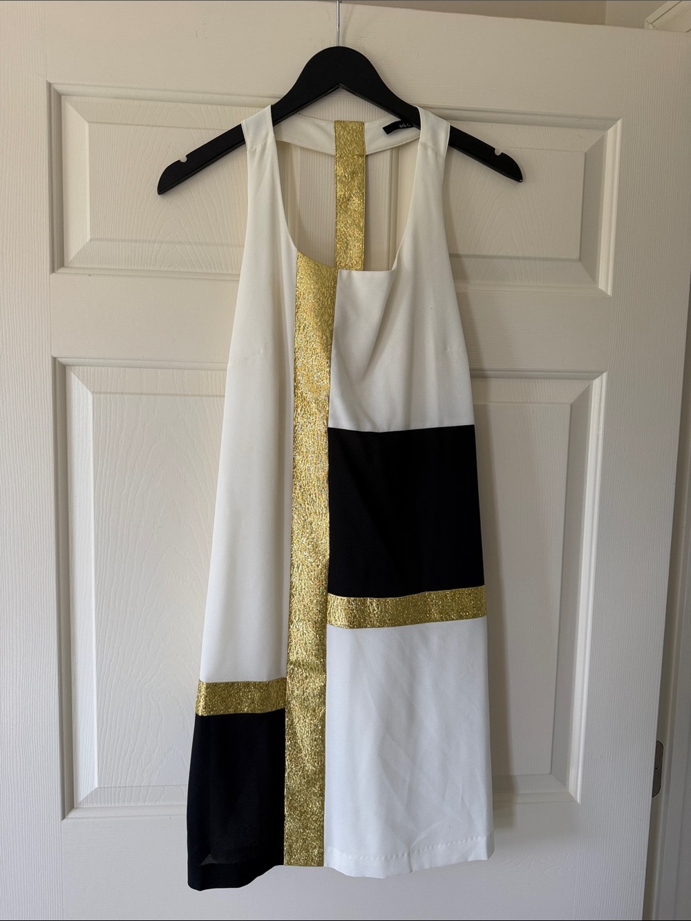 Ark & Co White Black Mini Dress with Gold Trim
